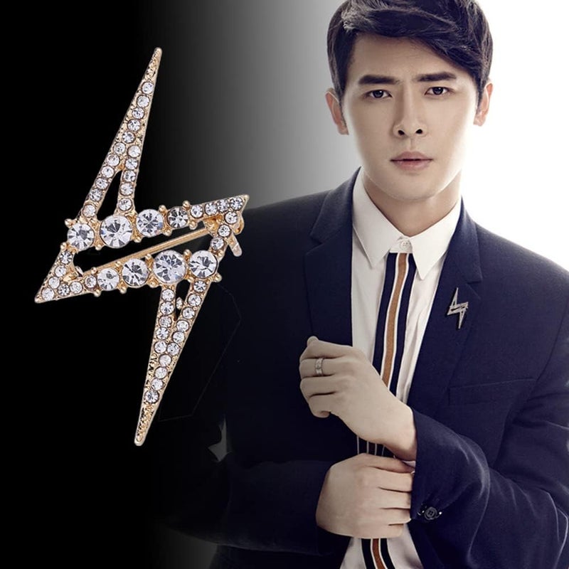 GUAFEIH Rhinestone Lightning Bolt Brooch Pin for Men Fashion Dainty Cubic Zircona Lapel Pins Dress Suit Accessories Jewelry - Image 1